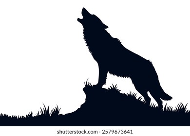 Silhouette of a Howling Wolf on a Rocky Outcrop