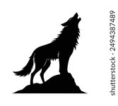 Silhouette of a howling wolf, white background