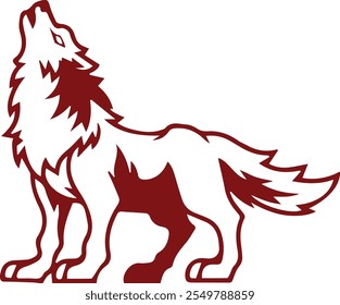 Silhouette of a howling wolf, white background