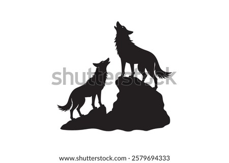 Silhouette of Howling Wolves on Rocks