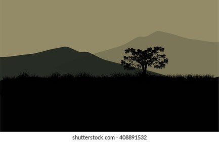 Silhouette of huge mountain with black backgrounds