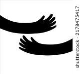 Silhouette of hugging hands. Concept of support and care. Black sketch doodle illustration