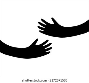 Silhouette of hugging hands. Concept of support and care.