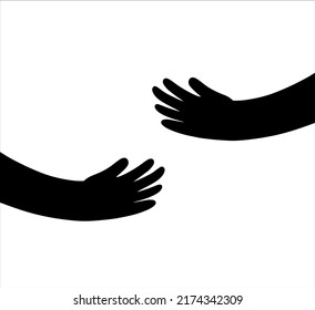 Silhouette of hugging hands. Concept of support and care. Black sketch doodle illustration