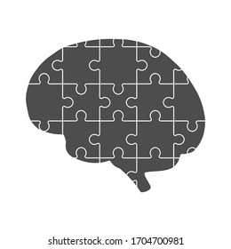 silhouette of the human brain in the form of a jigsaw puzzle. Isolated on a white background. Flat design.
