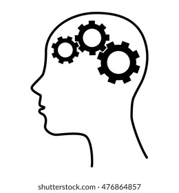 silhouette human brain gear idea isolated
