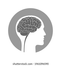 Silhouette human with brain. Profile man with brain sign in the circle isolated on white background. Reasonable man. Vector illustration