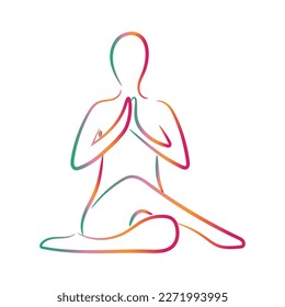 Silhouette of human doing yoga on white background