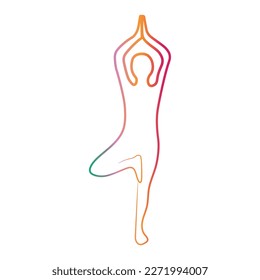 Silhouette of human doing yoga on white background