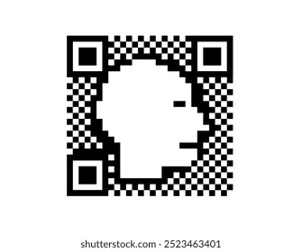 Silhueta de um rosto humano em um código QR. Ilustração vetorial sobre a digitalização de personalidade.