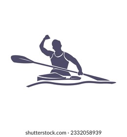 silhouette of human figure in canoe, canoe sport logo