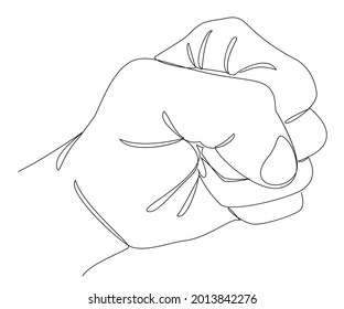 Silhouette of a human hand, clenched into a fist, in a modern one line style. Continuous line drawing, aesthetic outline for home decor, posters, wall art, stickers, logo. Vector illustration.
