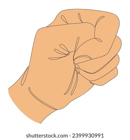 Silhouette of a human hand, clenched into a fist, in a modern one line style. Continuous line drawing, aesthetic outline for home decor, posters, wall art, stickers, logo. Vector illustration.