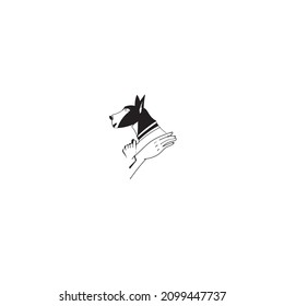 silhouette of a human hand holding a dog illustration icon vector