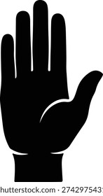 silhouette human hand palm open showing five fingers stop gesture vector design