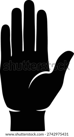 silhouette human hand palm open showing five fingers stop gesture vector design