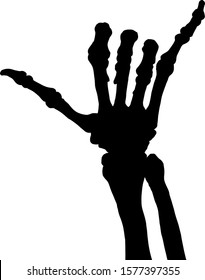 Silhouette of a human hand skeleton making the shaka sign for hang loose. Vector illustration. 