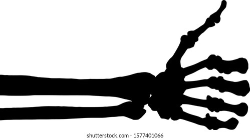 Silhouette of a human hand skeleton making thumbs up sign. Vector illustration. 