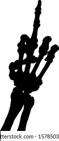 Silhouette of a human hand skeleton making the middle finger sign sign. Vector illustration. 