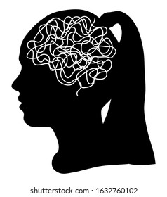 Silhouette of human head and abstract brain, vector illustration
