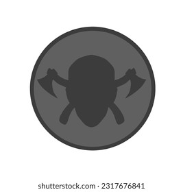 silueta de una cabeza humana y un hacha en un círculo gris