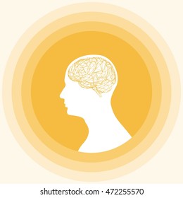 Silhouette of the human head with brain.