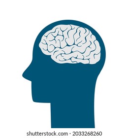 Silueta de una cabeza humana con un cerebro. el concepto de salud mental y psicología. ilustración vectorial aislada en fondo blanco