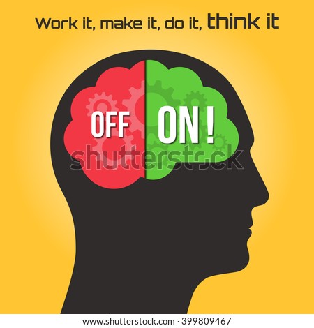 Silhouette of a human head with the brain with on off option. Business idea concept. Vector illustration.