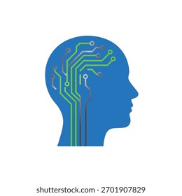 Silueta de una cabeza humana con un patrón de placa de circuito en el interior, que representa la inteligencia artificial o la tecnología.