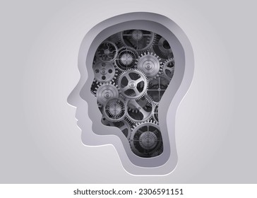 Silhouette de una cabeza humana con cogs. Concepto de salud mental y psicología. Ilustración del vector