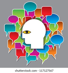 silhouette of a human head with emanating from it bubbles speech