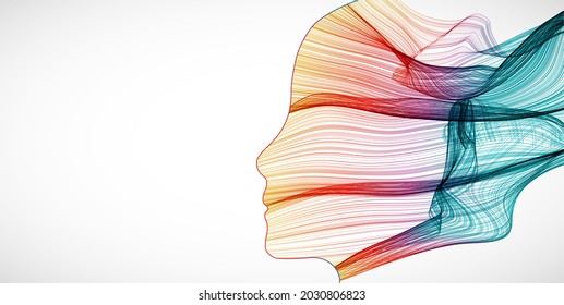 The silhouette of a human head is filled with waves. Abstract vector background.