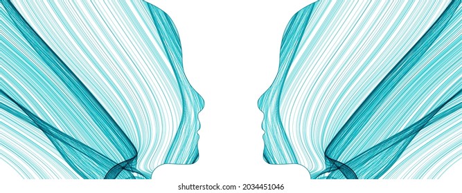 The silhouette of a human head is filled with waves. Abstract vector background.
