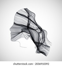 The silhouette of a human head is filled with waves. Abstract vector background.