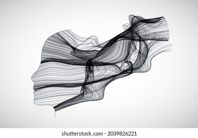 The silhouette of a human head is filled with waves. Abstract vector background.