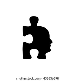 Silhouette Of A Human Head, In The Form Of Puzzle Icon To Indicate Psychological And Psychiatric Concepts.