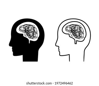 Silhouette of a human head with full of thought. Confused mind. Illustration vector