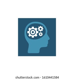 Silhouette of a human head with gears in it, representing a person who is thinking. Stock vector illustration isolated on white background