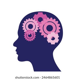 Silhouette of Human Head With Gears Representing Thought Processes and Innovation. Vector Illustration.