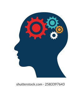 Silhouette of Human Head With Gears Representing Thought Processes and Innovation. Vector Illustration.