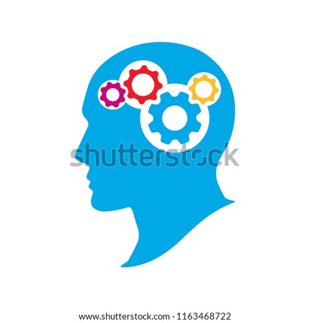Silhouette human head with gears. Thinking brain vector illustration