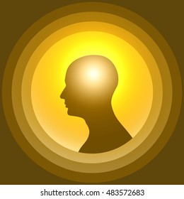 Silhouette of the human head with glowing brain.