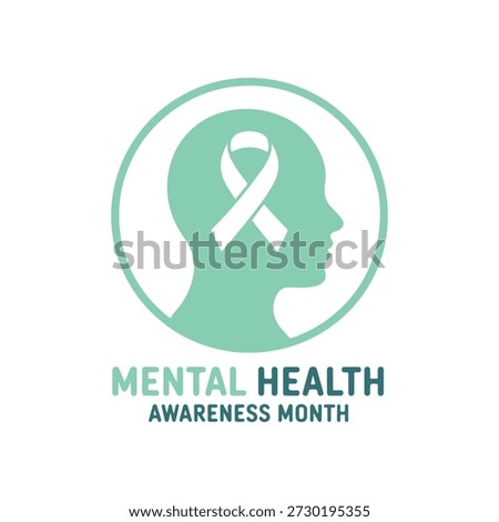 Silhouette of a human head with a green ribbon symbolizing mental health awareness month set against a clean white background emphasizing mental wellness and support