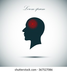 Silhouette of a human head, headache, vector illustration