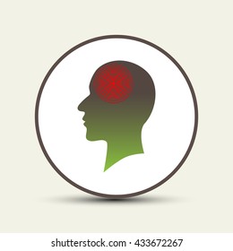 Silhouette of a human head, headache, vector illustration