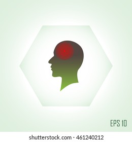 Silhouette of a human head, headache, vector illustration