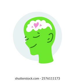 Silhouette of a human head with a heart symbol on his mind. Emotional balance, self love, and mentality. Graphic element for mental health awareness project