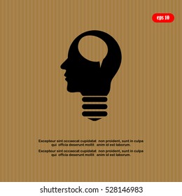Silhouette of a human head and ideas sign, vector