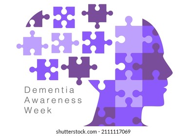 Silhouette human head from jigsaw split from the head. Illustration about Dementia Awareness week.