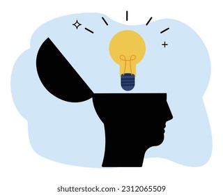 silhouette of human head with light bulb